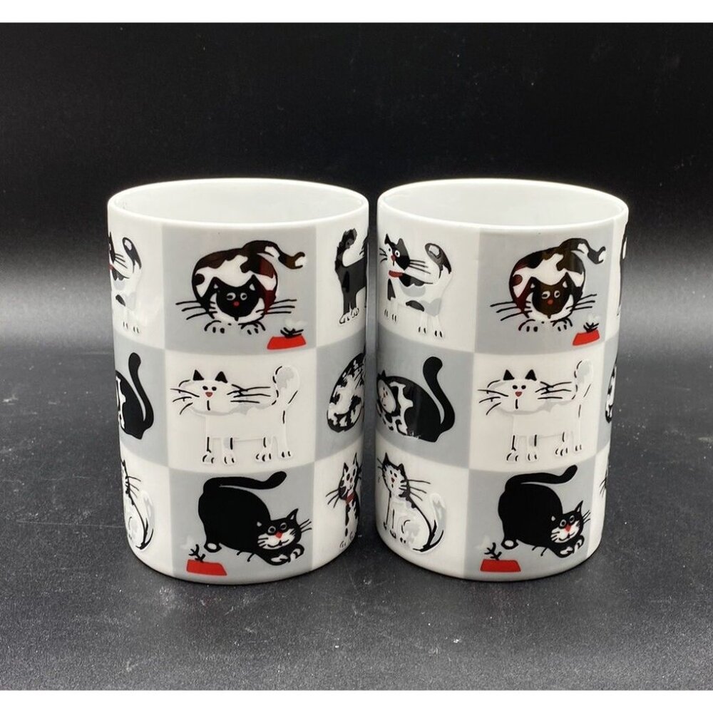 Rayware Chequered Pets Vintage Coffee Mug LOT 2 Cats & Mice